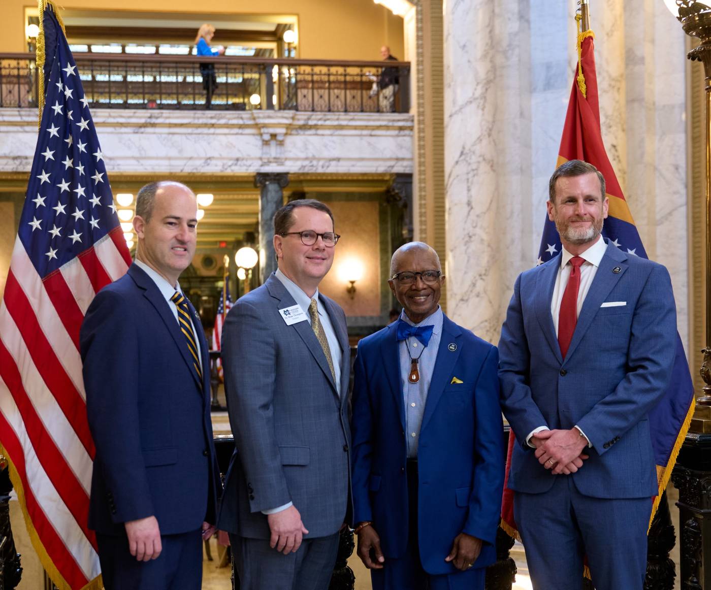 On hand for MC Day at the Capitol are, from left, House District 56 Rep. Clay Mansell, Mississippi College President Blake Thompson, District 27 Sen. Hillman Frazier, and City of Clinton Mayor Will Purdie.