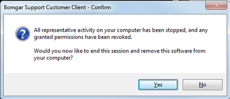 Click 'Yes' to end session and remove software